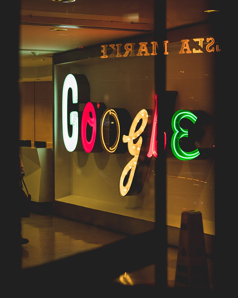 image showing a neon sign that says Google